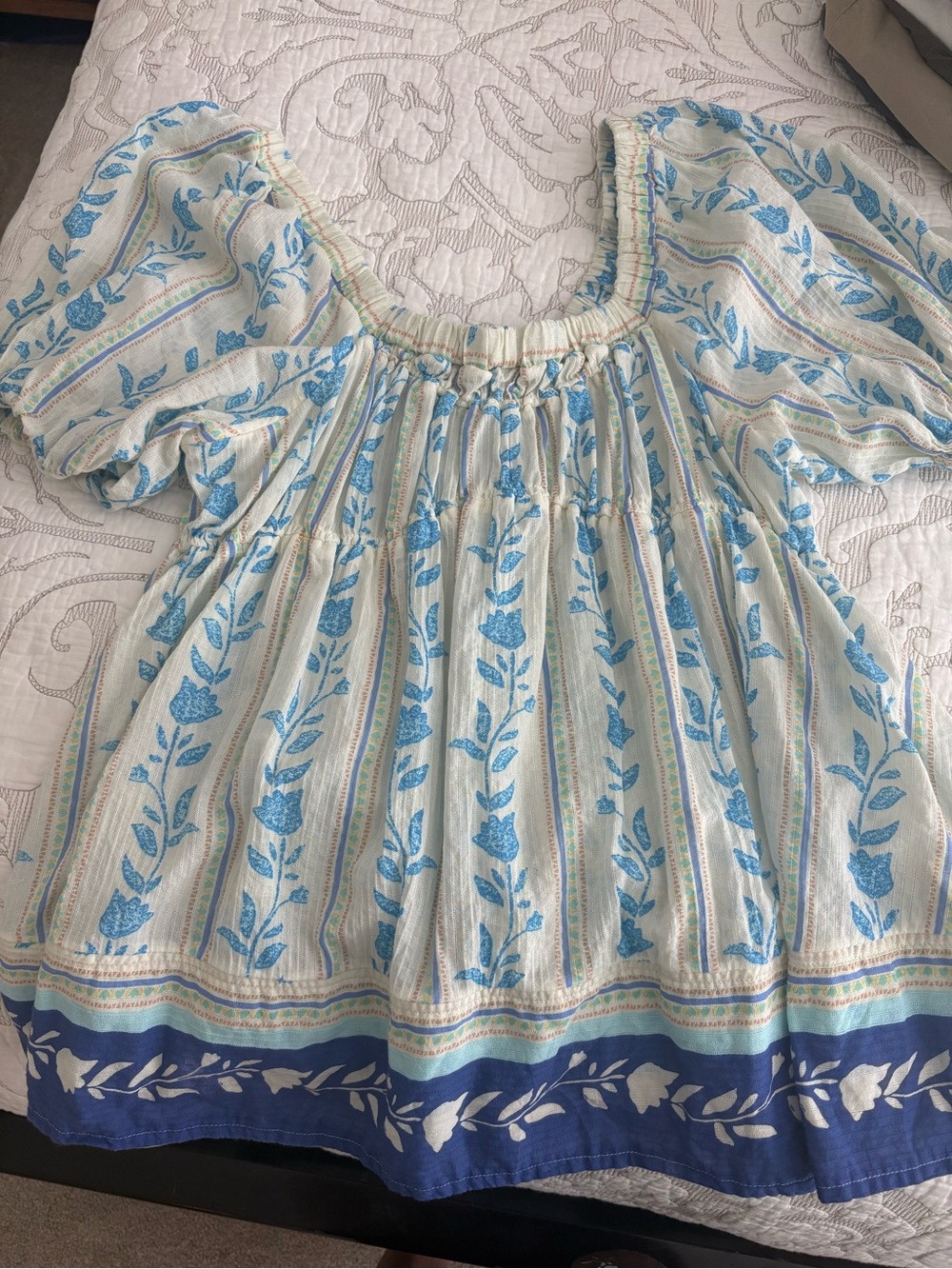 Free People Light Blue Floral Puff-Sleeve Tunic
